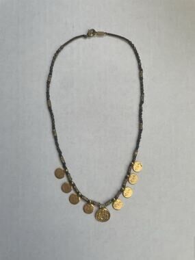 Designer CHAN LUU Beads & 18k Gold Plated Medallion Coin Necklace Om Lotus Yogi